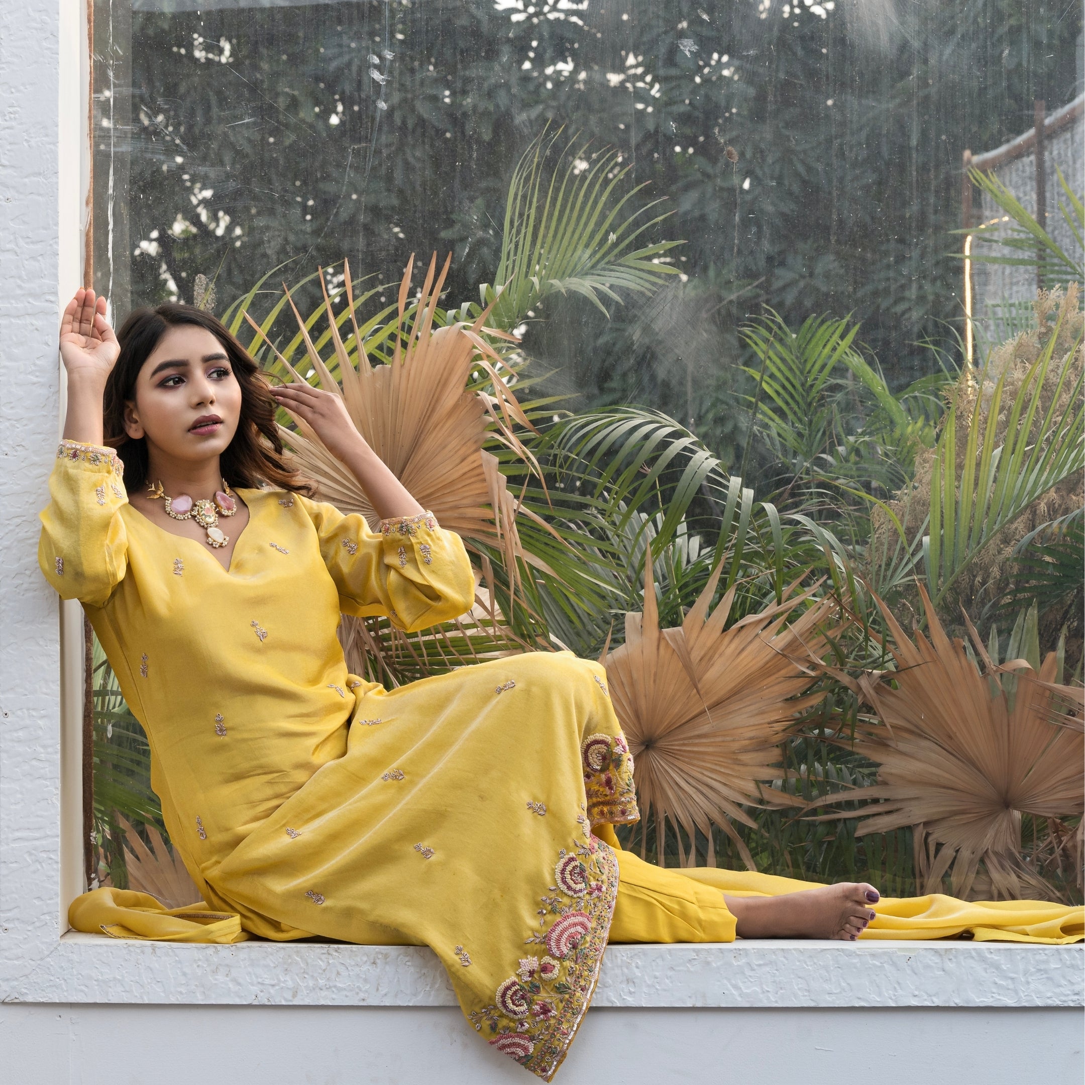 Mustard Yellow Embroidered Kurta Set with Dupatta – Festive & Wedding Guest Wear