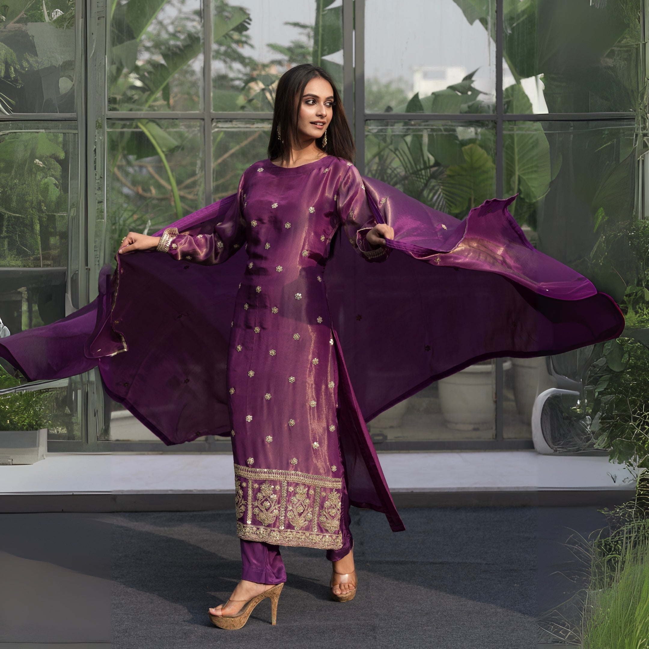 Plum Purple Embroidered Silk Kurta Set with Dupatta – Festive & Wedding Guest Outfit