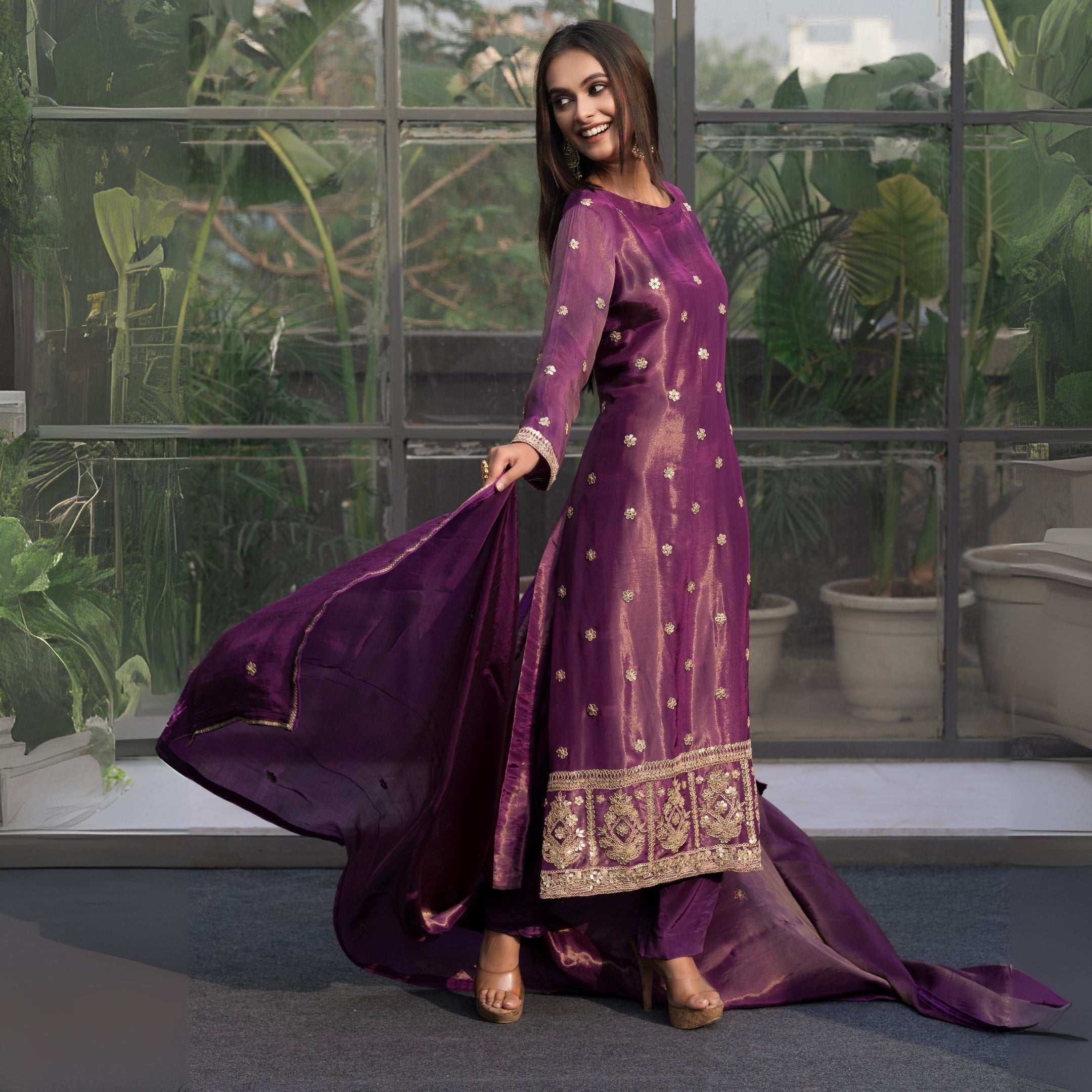 Plum Purple Embroidered Silk Kurta Set with Dupatta – Festive & Wedding Guest Outfit