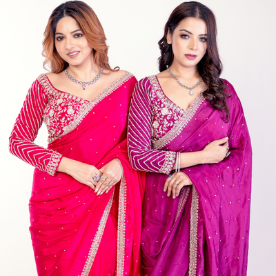 Georgette Saree with Embroidered Blouse & Sequin Detailing