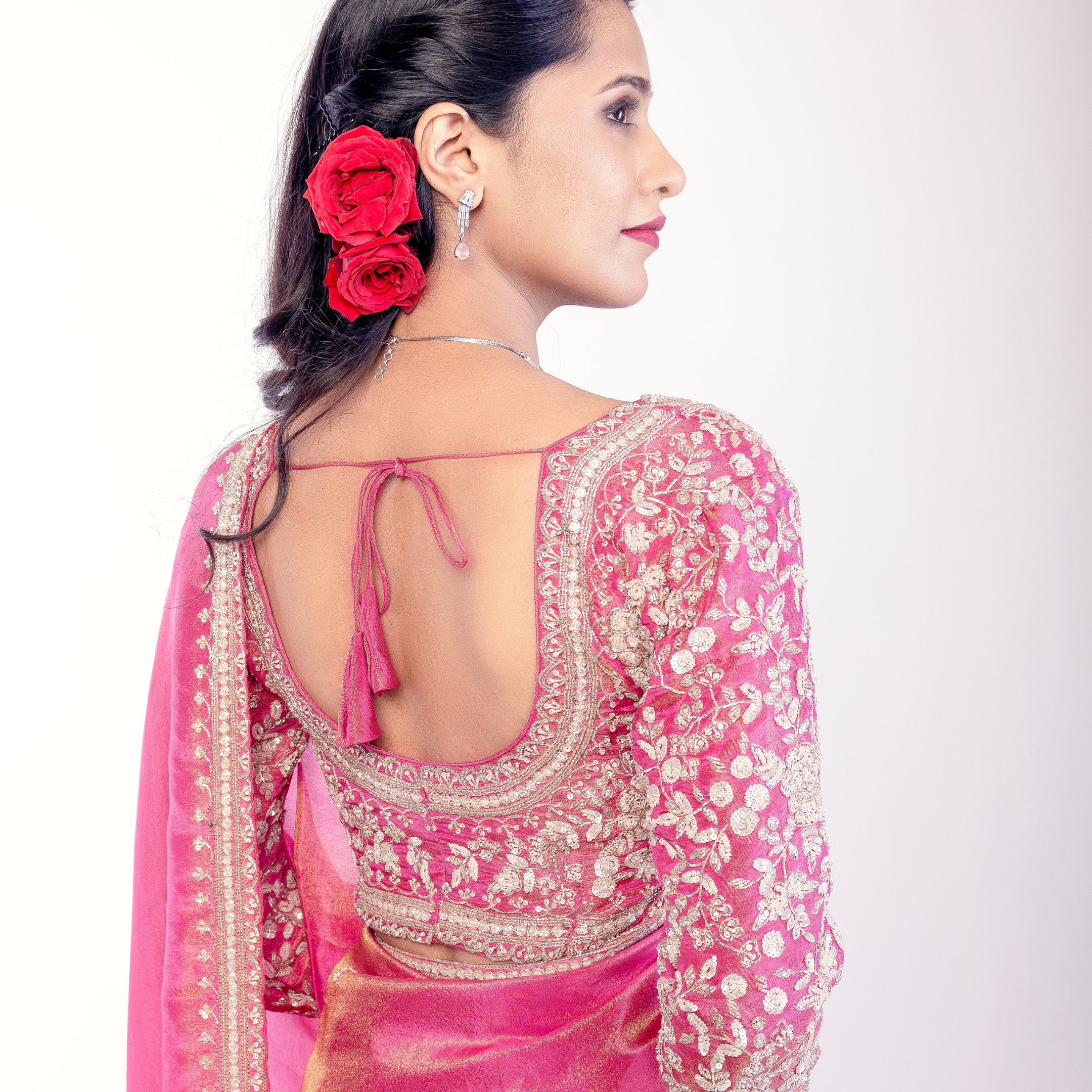 Lightweight Silk Saree with Subtle Embroidery & Contrast Blouse