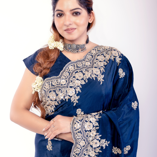 Embroidered Silk Saree with Intricate Golden Border – Dual Shades