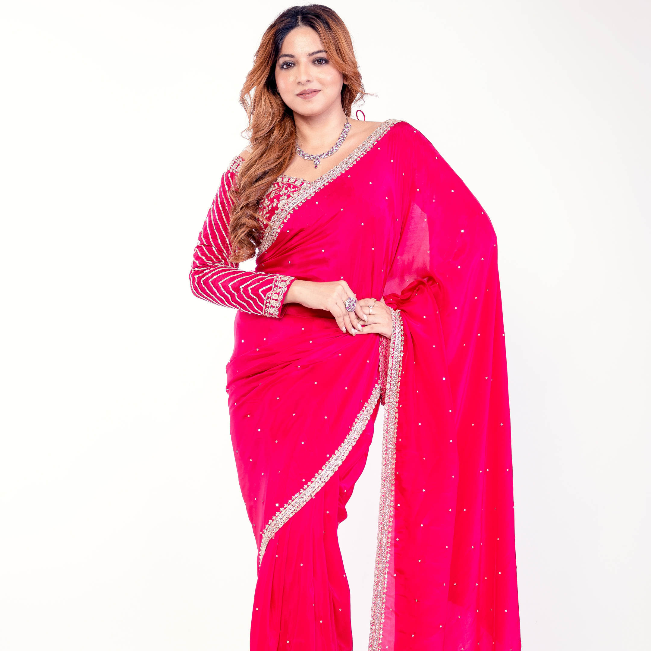 Georgette Saree with Embroidered Blouse & Sequin Detailing