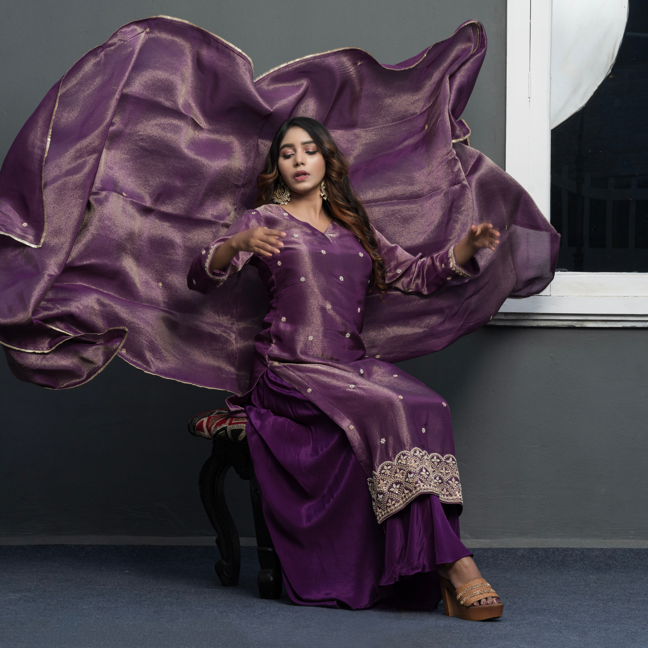 Wine Purple & Deep Red Embroidered Kurta Set – Festive Collection