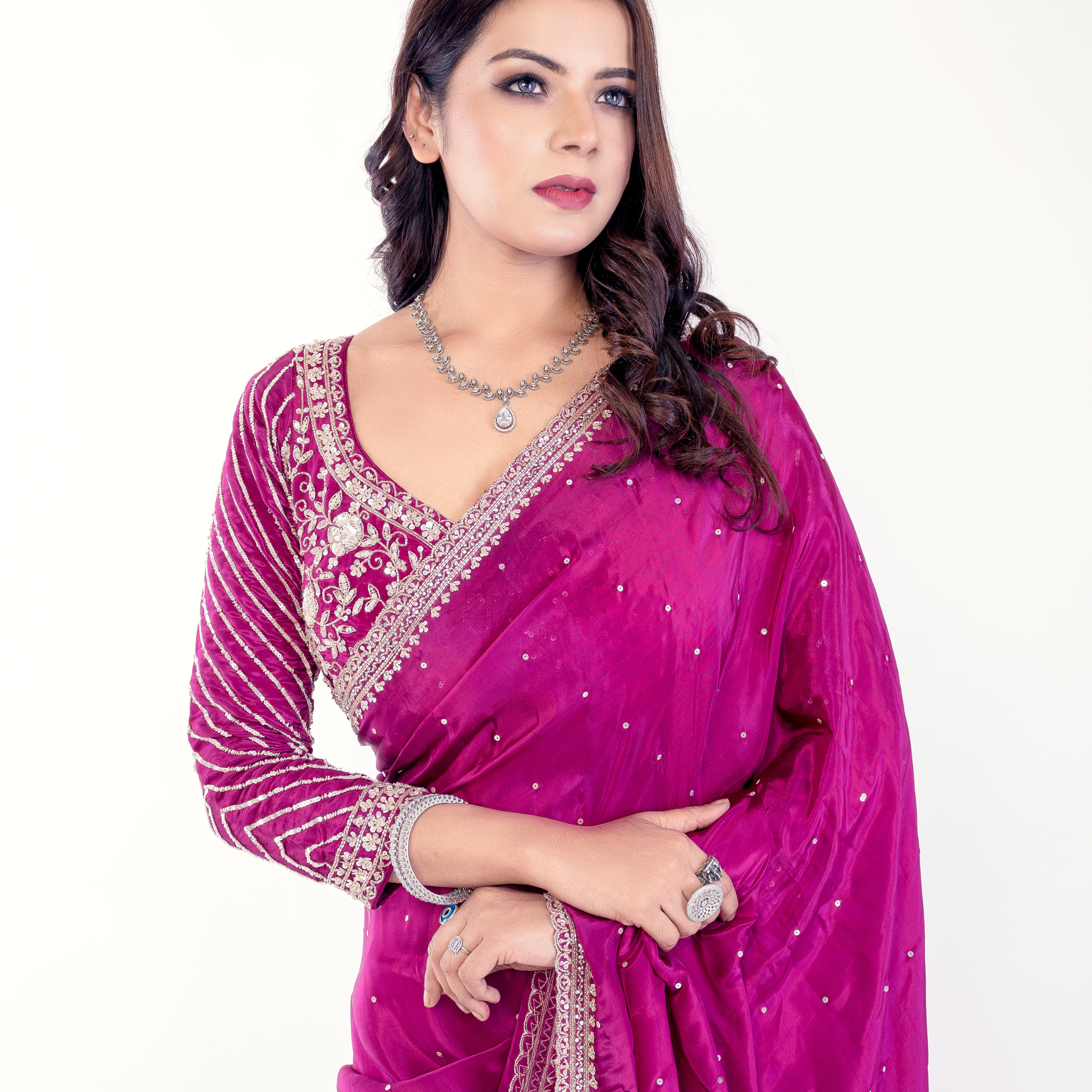 Georgette Saree with Embroidered Blouse & Sequin Detailing