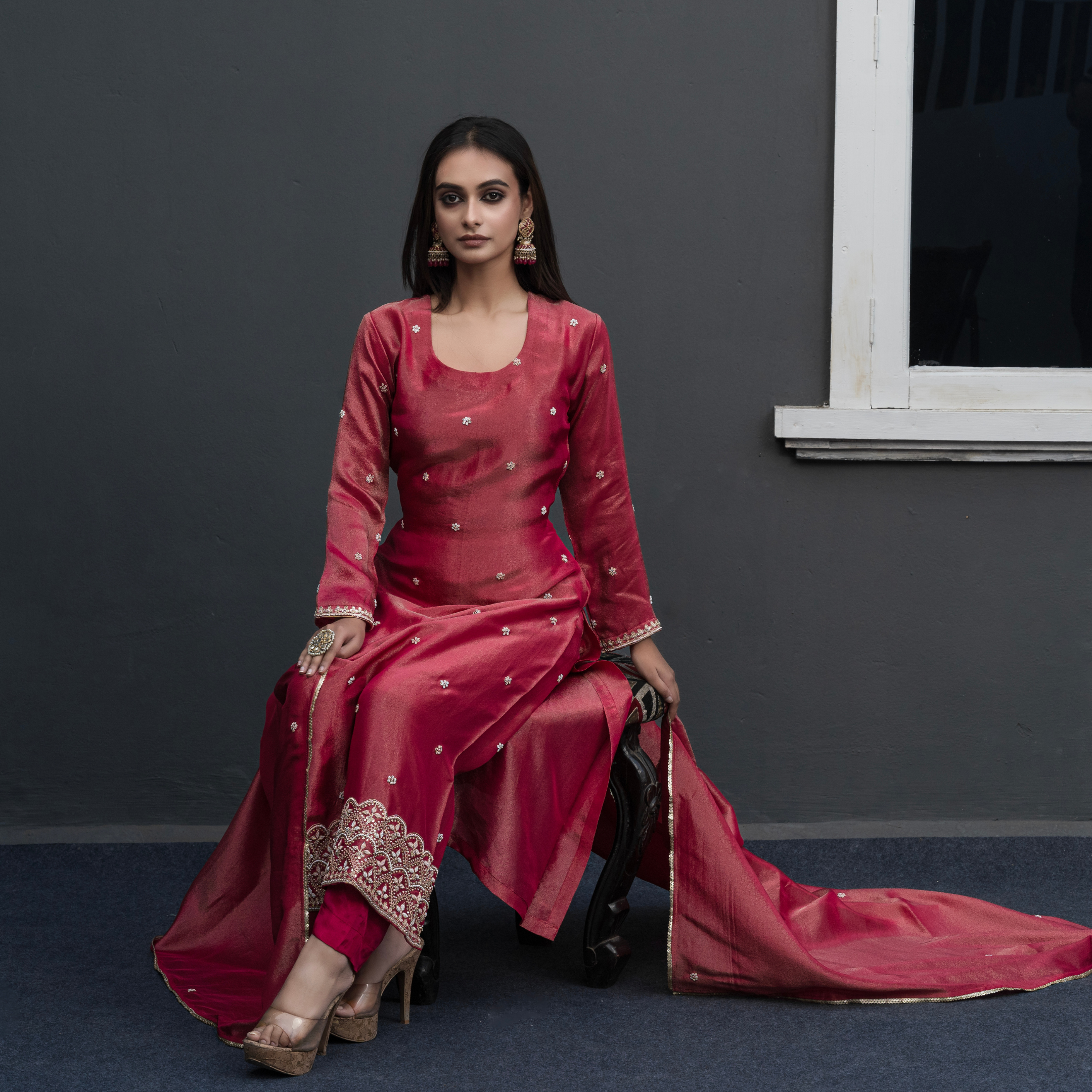 Wine Purple & Deep Red Embroidered Kurta Set – Festive Collection