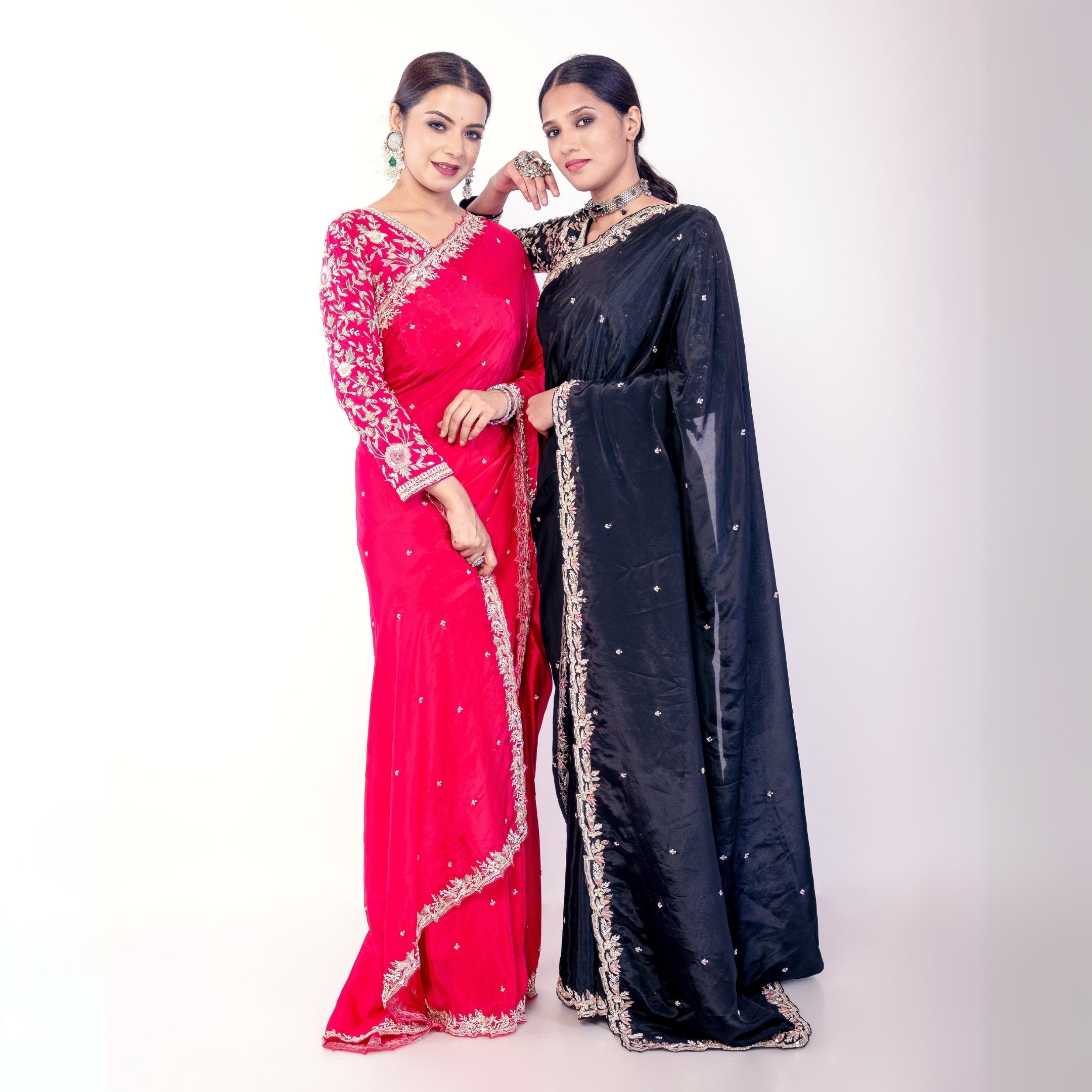 Luxury Black Embroidered Saree with Floral Work & Matching Blouse – Wedding & Party Wear